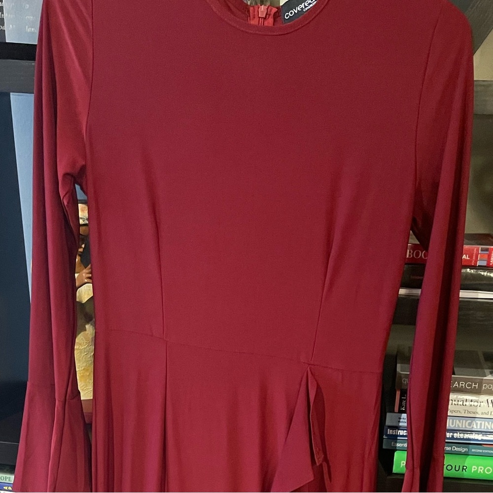 Elegant Burgundy Long Sleeve Ruffle Dress
